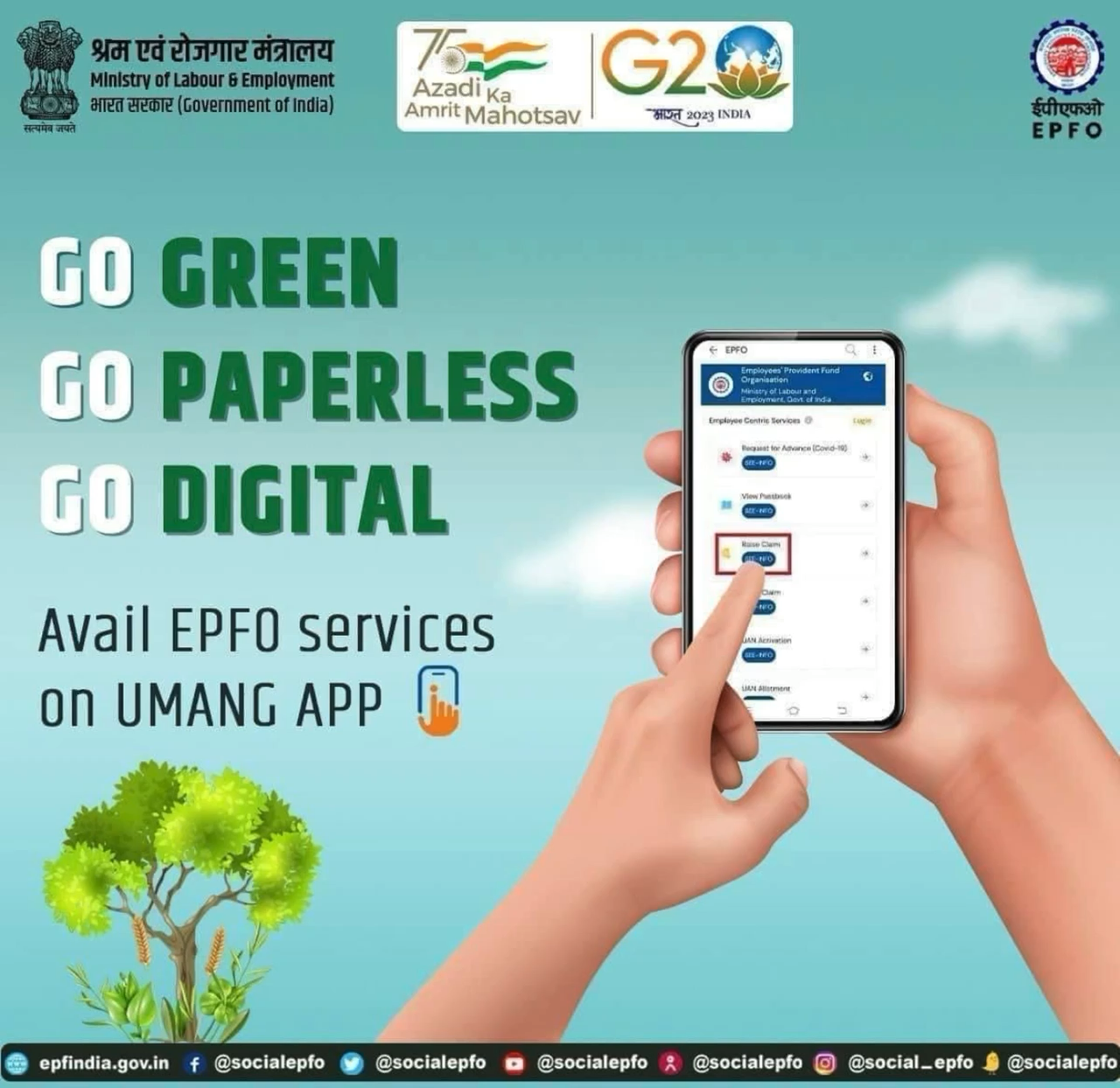 Let’s do our bit to #saveearth #savetrees by going #digital . Avail services of #epfo on #umang app.