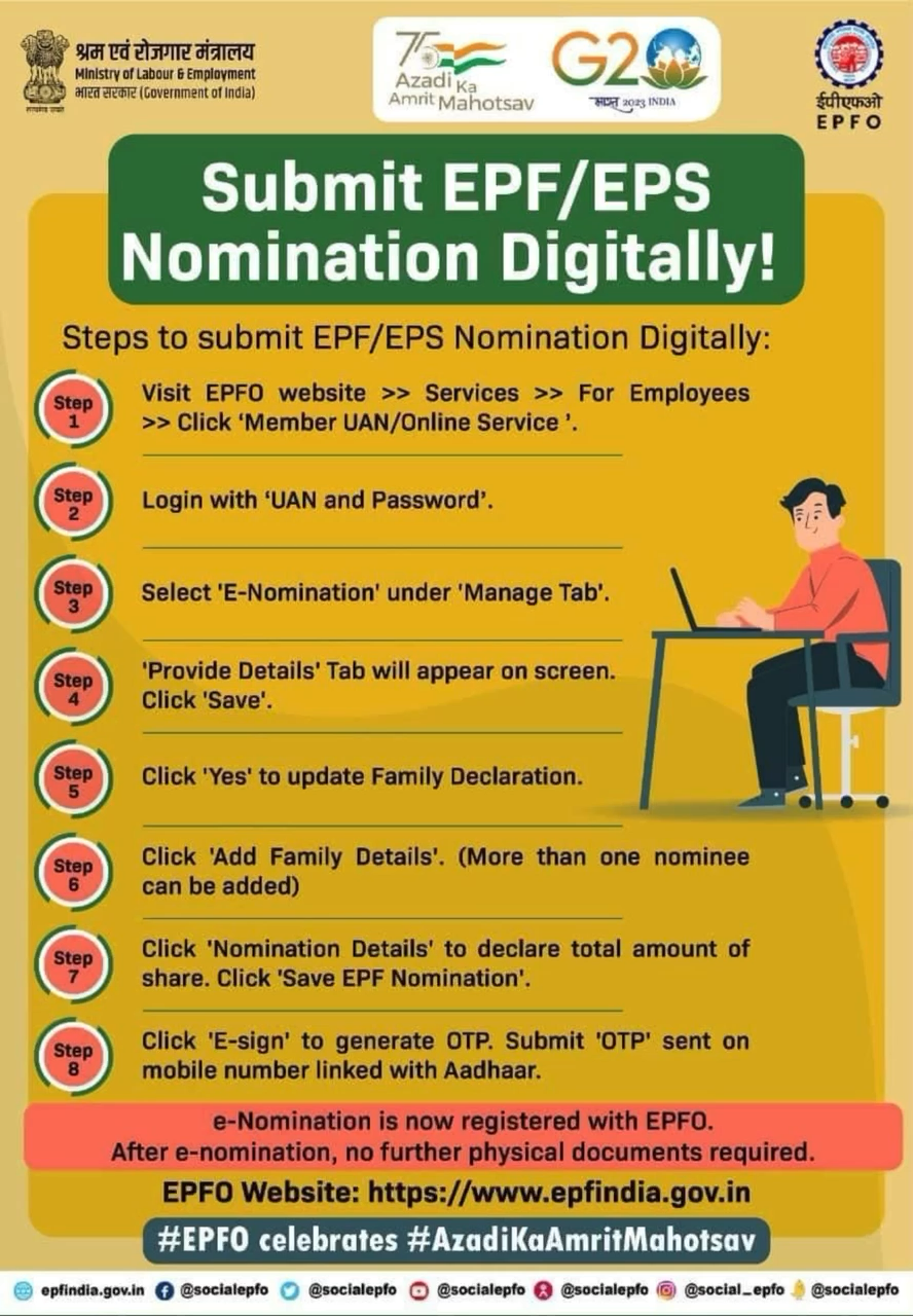 Follow these easy steps to file EPF/EPS nomination digitally.

#SocialSecurity #EPF #Pension #ईपीएफओ #ईपीएफ