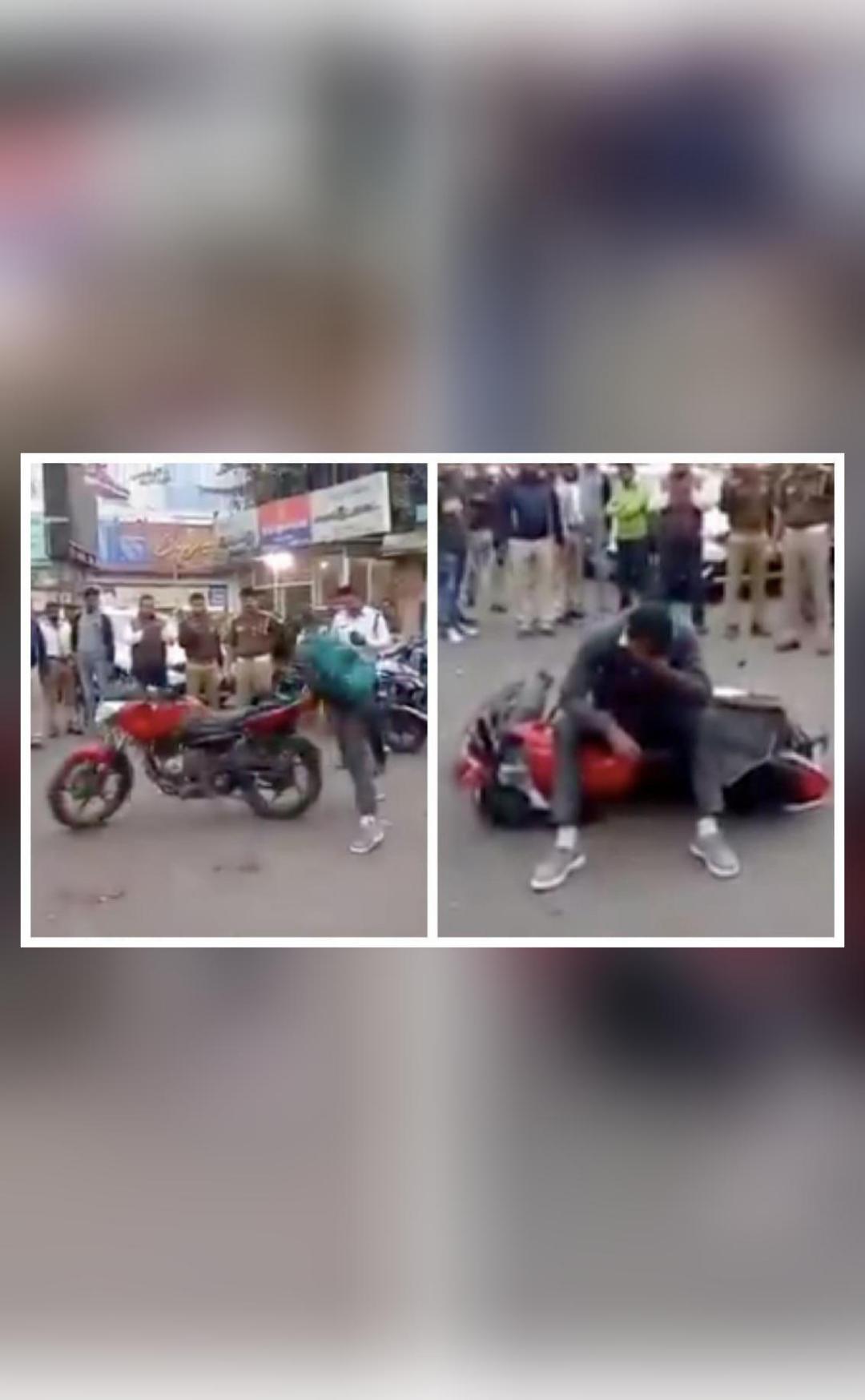 Man throws bike, cries after being fined for not wearing helmet in UP
