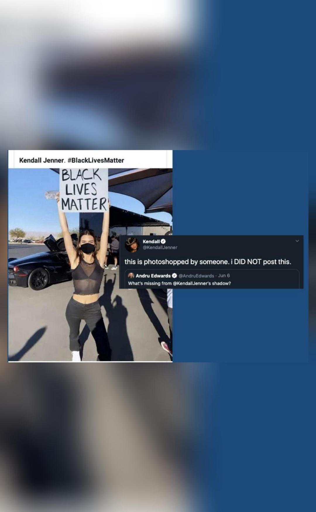 I Didn T Post This Kendall On Edited Pic Of Her Holding Black Lives Matter Placard