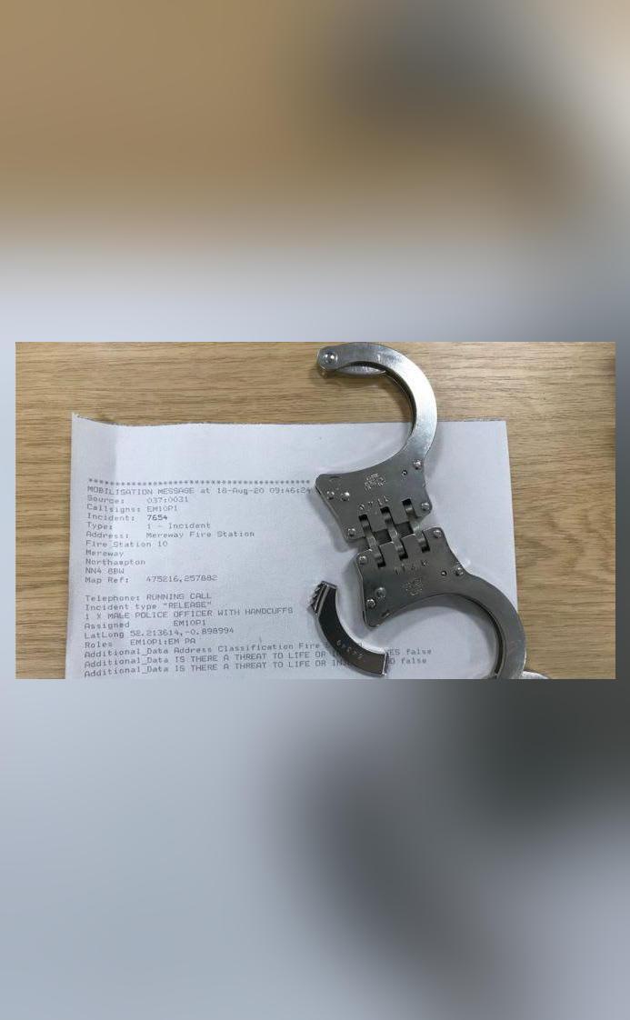 UK police officer gets stuck in handcuffs while showing recruits how to