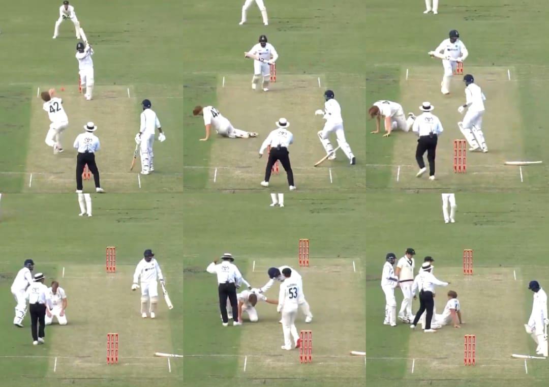 Siraj drops his bat & runs to check on Aussie bowler hit on head, video