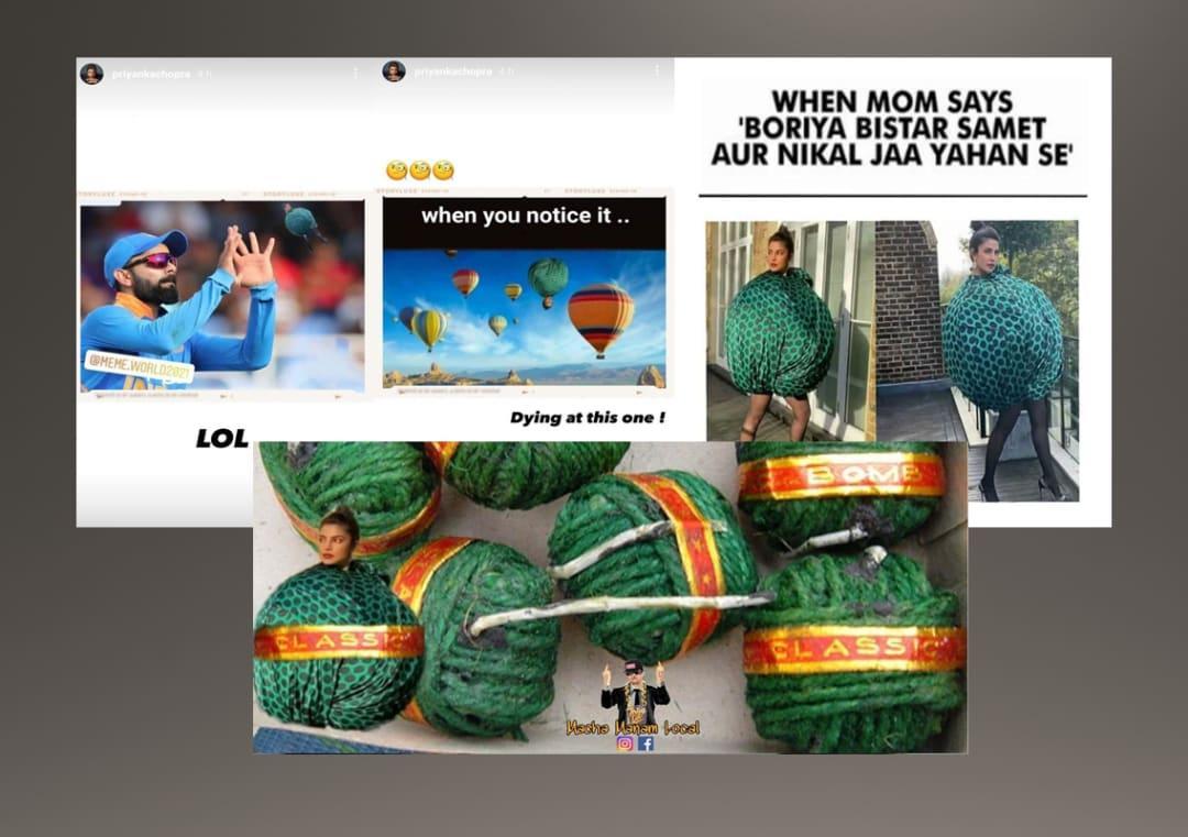 Priyanka Chopra shares memes on her green polka dot ball-like dress