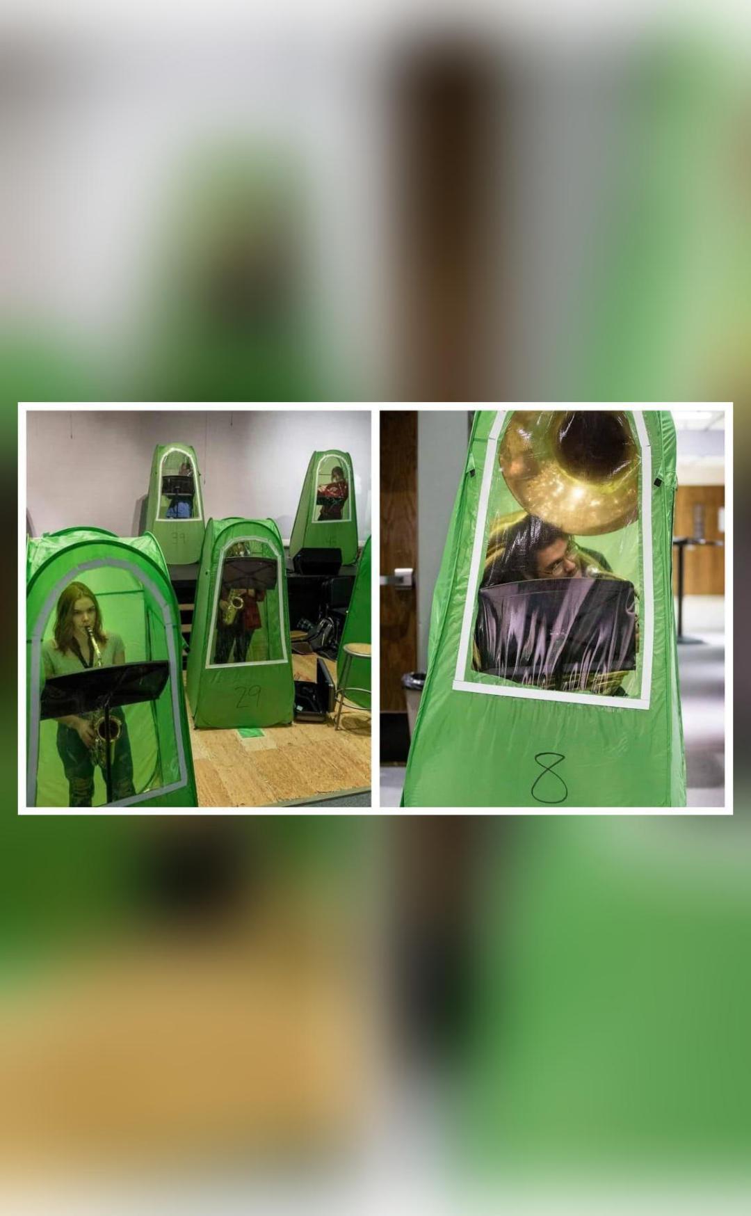 School band members practice in antiCOVID19 tents in US; pics go viral
