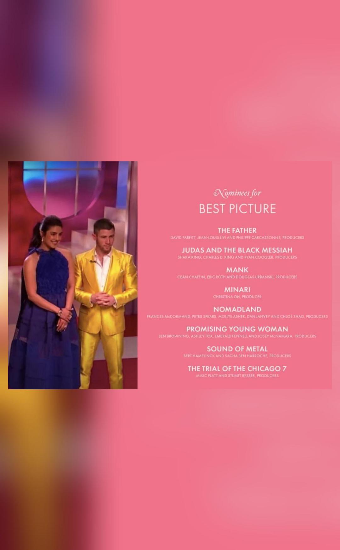 Priyanka, Nick announce Oscars 2021 nominations; full list ...