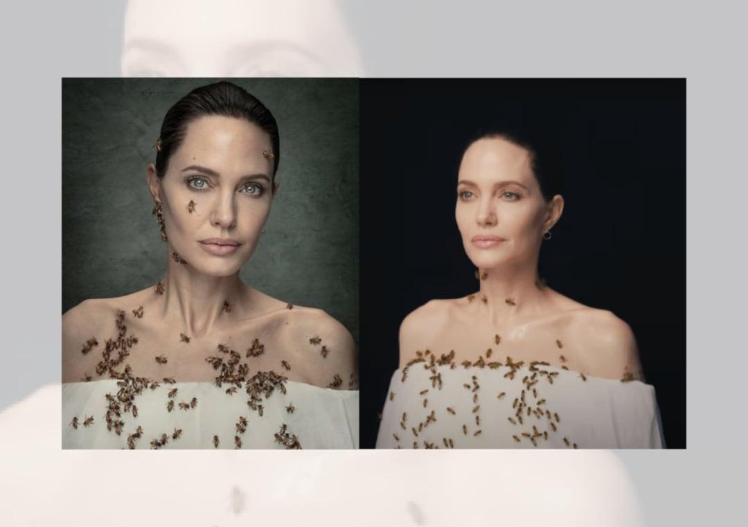 Angelina Jolie gets covered in bees for 18 minutes for photoshoot, pics