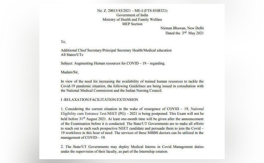 Persuade NEET-PG candidates to join COVID-19 duties ...