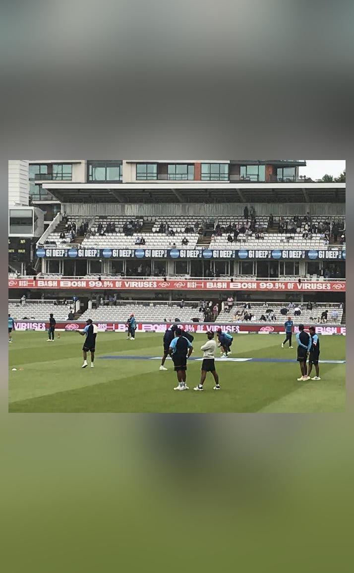 Rishabh Pant practises keeping with England’s slip cordon, picture goes