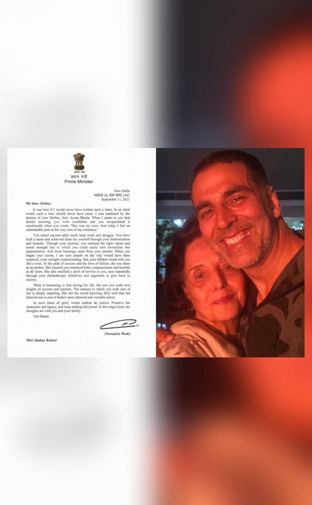 Akshay shares letter by PM on his mother's demise, says 'amazing ...