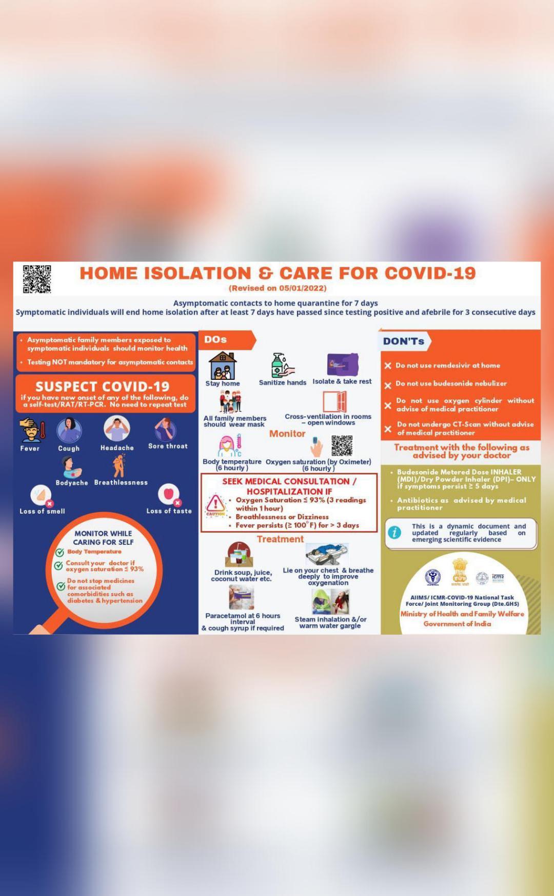 Govt releases latest dos & don'ts for home isolation and care for COVID-19