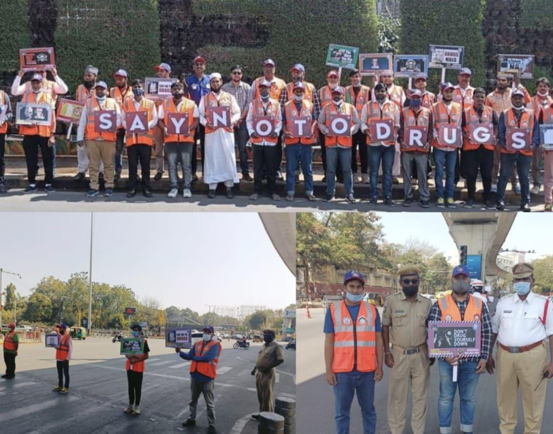 Traffic volunteers educate commuters about road safety in Hyderabad