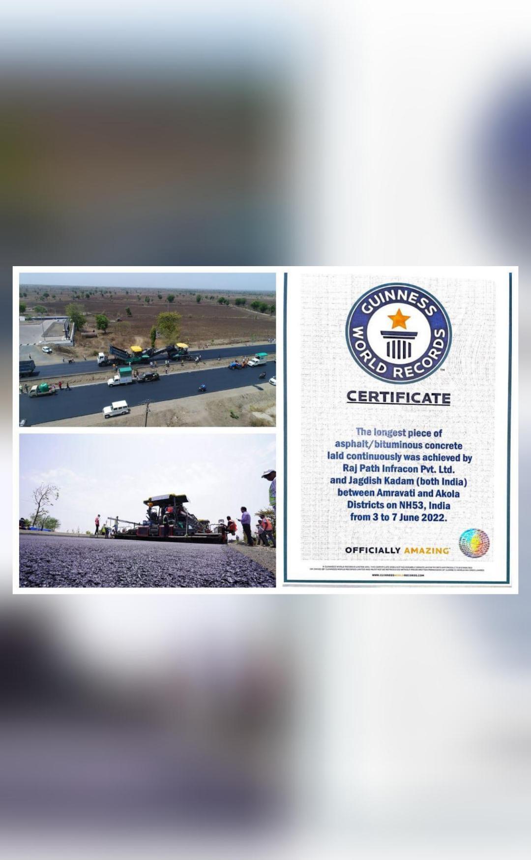 NHAI sets Guinness record by constructing 75km road in 105 hrs 33 mins ...