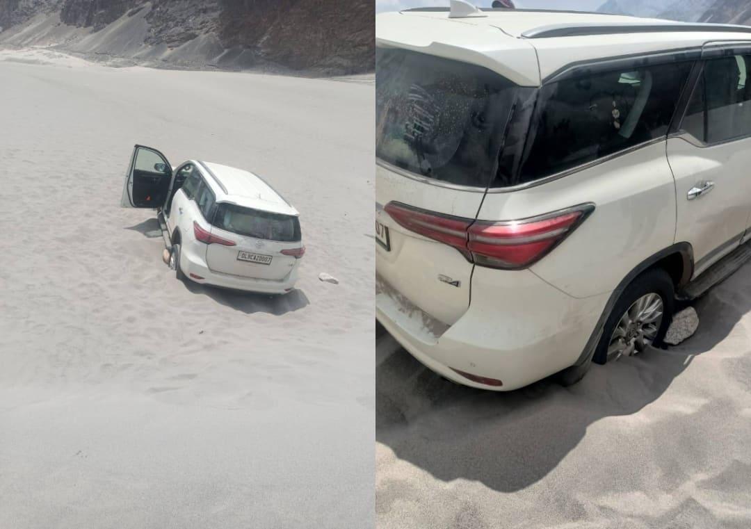 Pics show SUV being driven on Ladakh's sand dunes, couple fined ₹50,000 –  Kashmir.Report