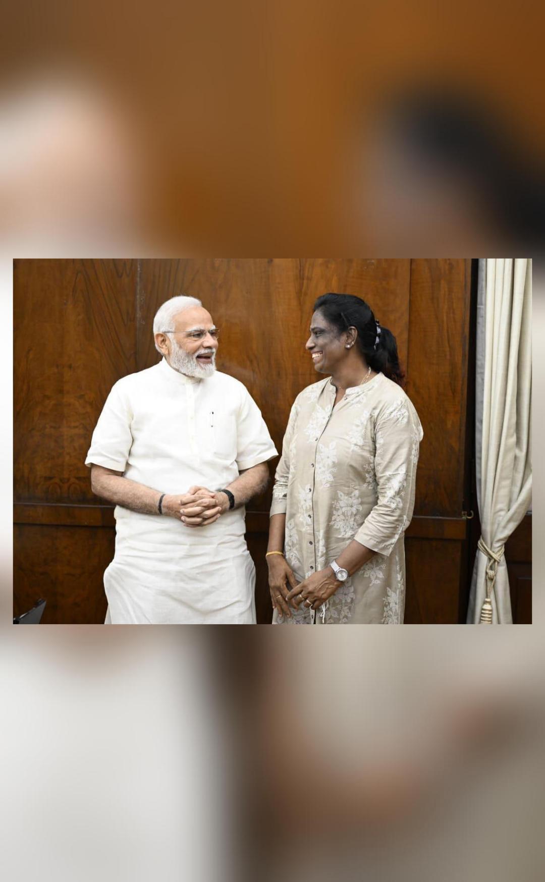 PM Modi meets PT Usha after she takes oath in Parliament, shares pic