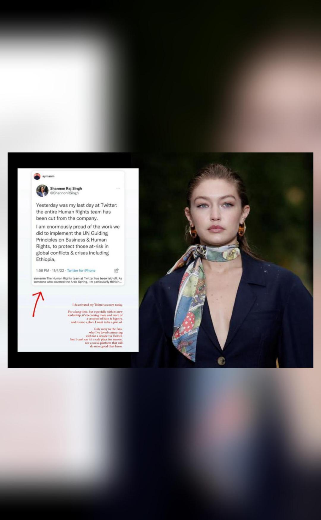 Gigi Hadid quits Twitter after Elon Musk's takeover, shares post of