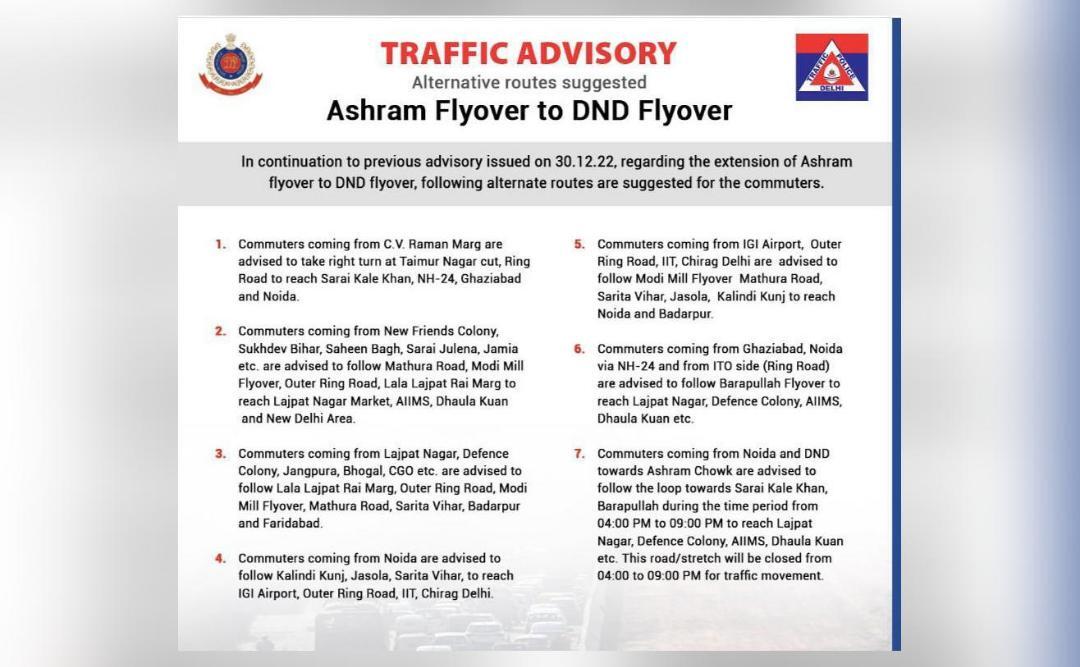 Police list alternate routes to avoid traffic due to Ashram flyover closure
