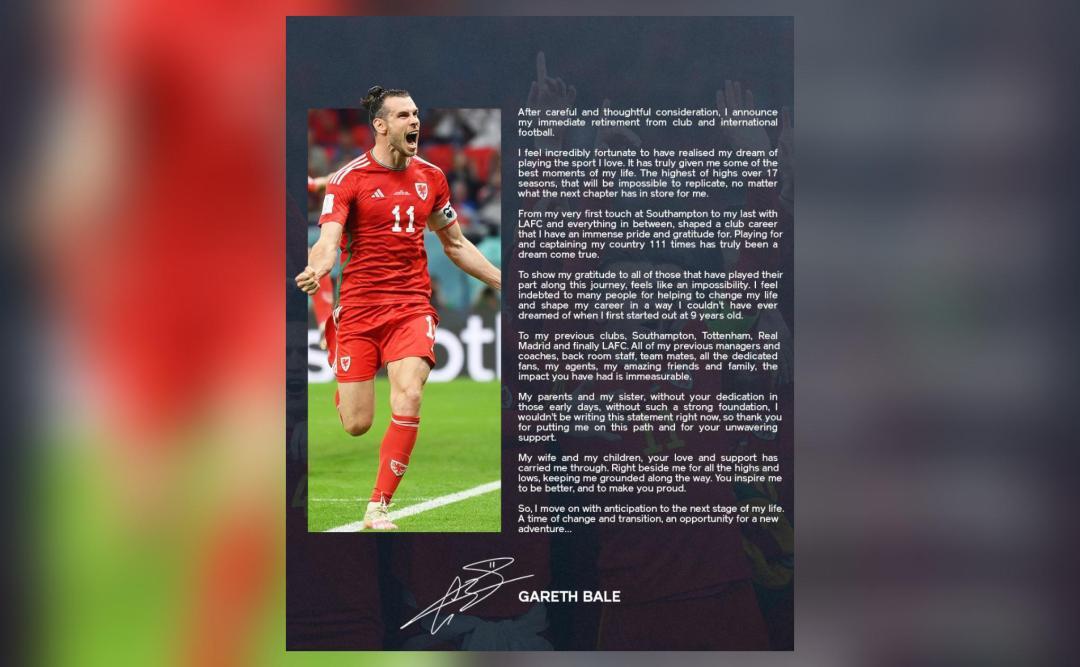 Gareth Bale announces club and international retirement after FIFA