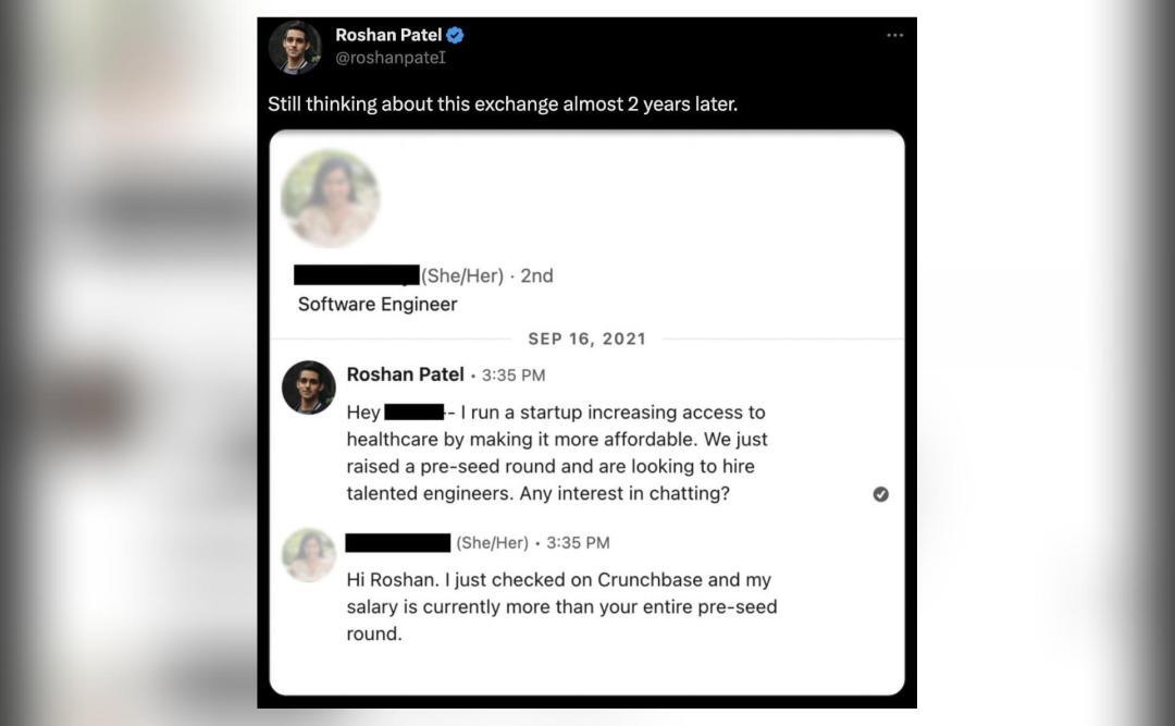 Engineer rejects job offer made by US startup's founder, says my salary higher than your entire pre-seed round
