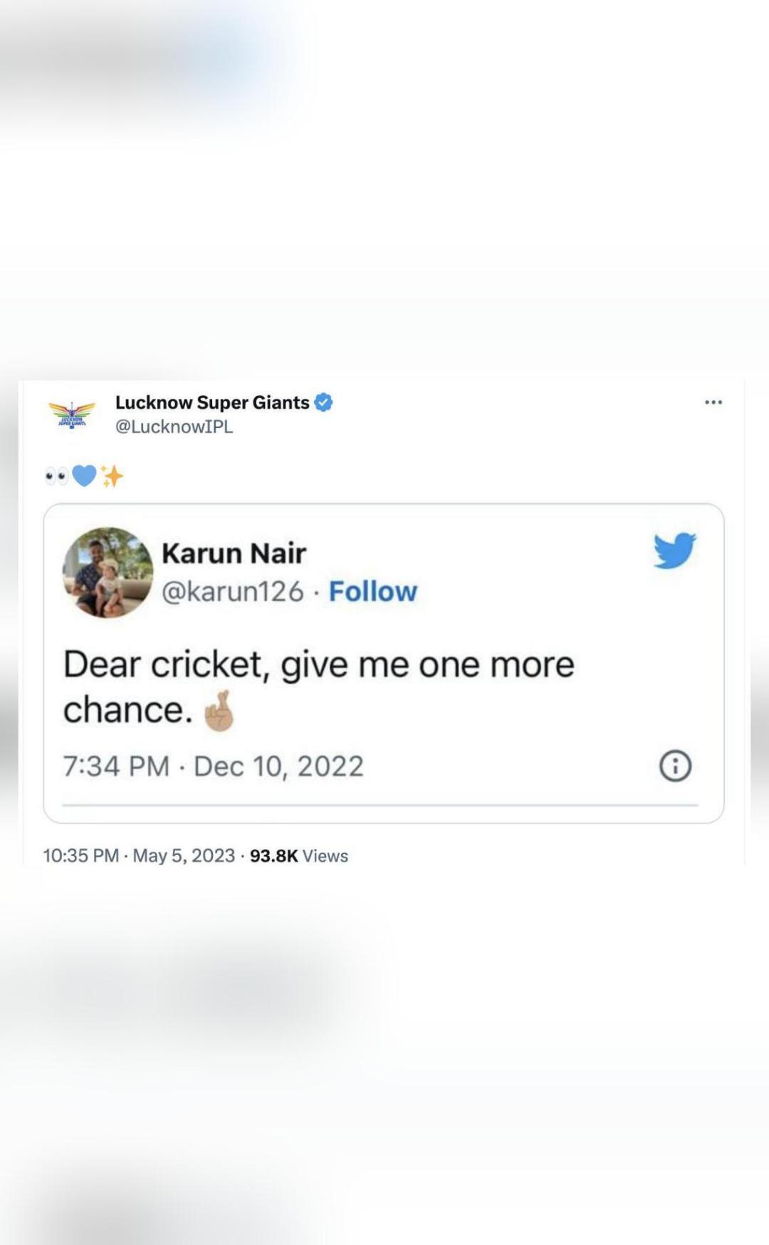 LSG Use Karun Nair s Viral Dear Cricket Tweet After He Replaces KL 