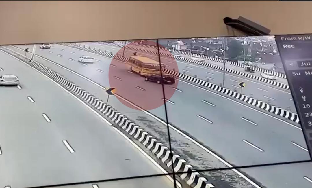 Video shows moment school bus collides with SUV on Delhi-Meerut Expressway