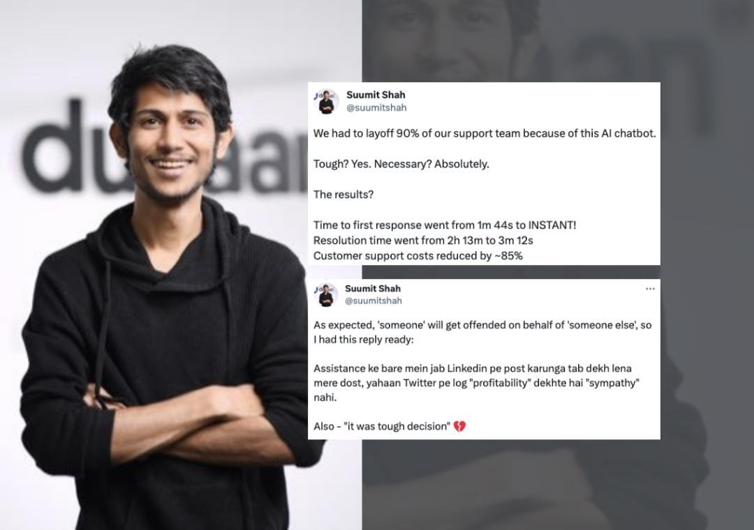 Dukaan replaces 90% support staff with AI chatbot, CEO criticised for praising move