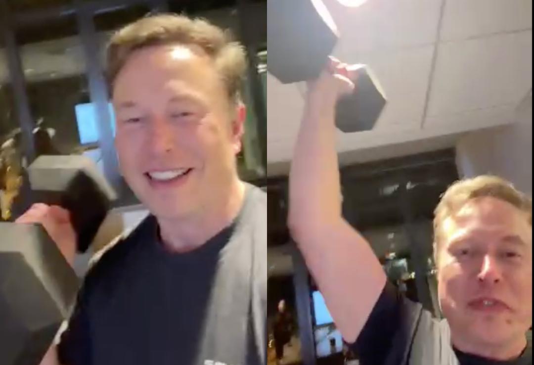 Elon Musk lifts weight while testing live video feature of X