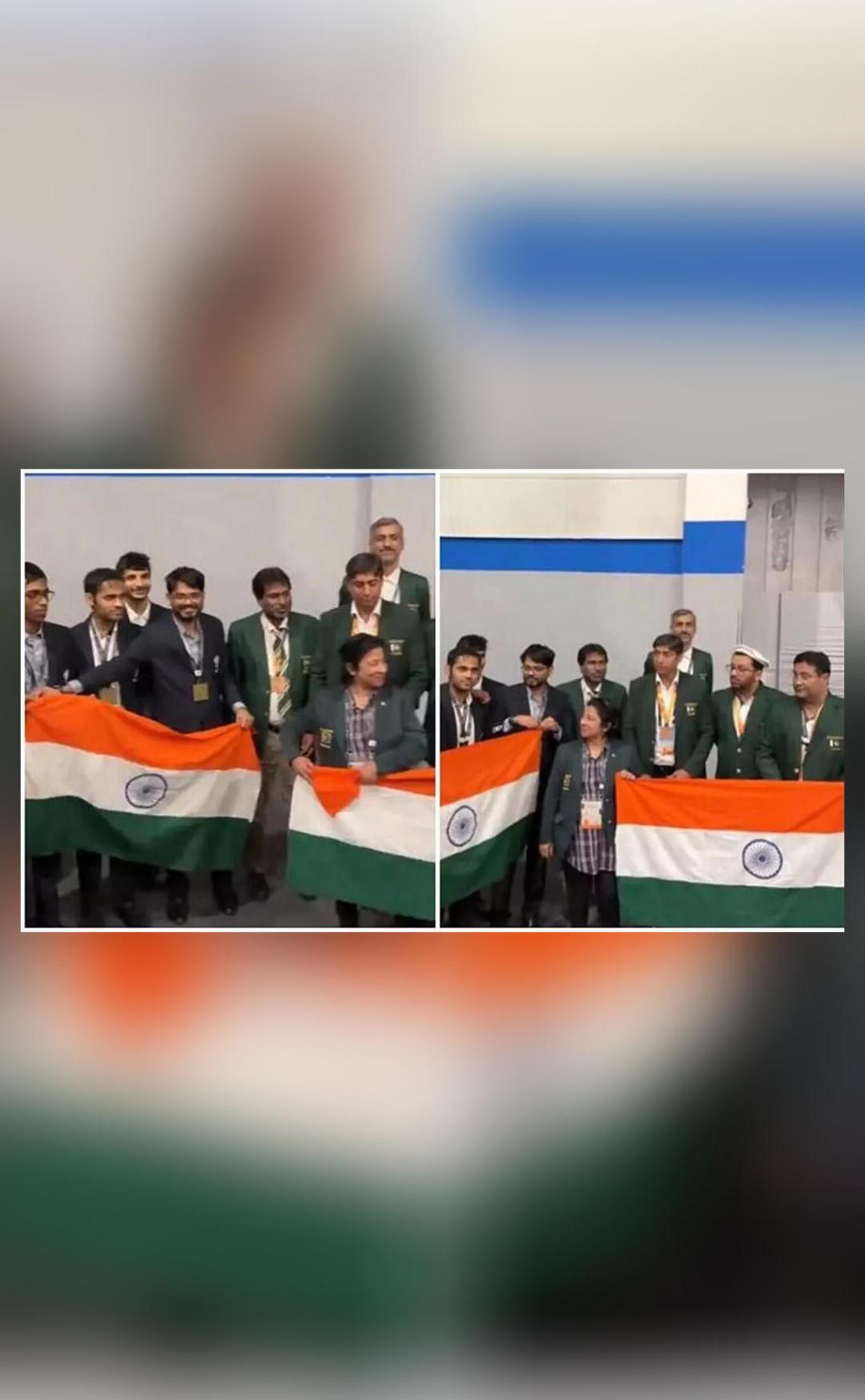 Pakistan chess team holds Indian flag during Chess Olympiad 2024