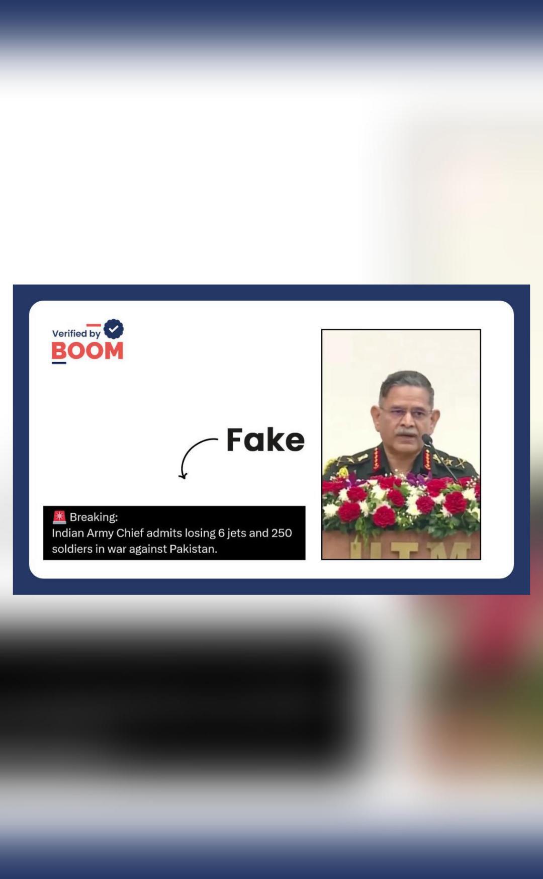 Fact check proves Indian Army Chief didn't admit jet, troop losses