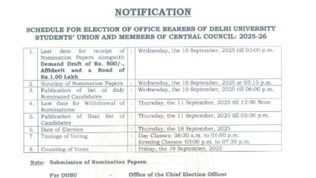 Delhi University to hold DUSU polls on September 18
