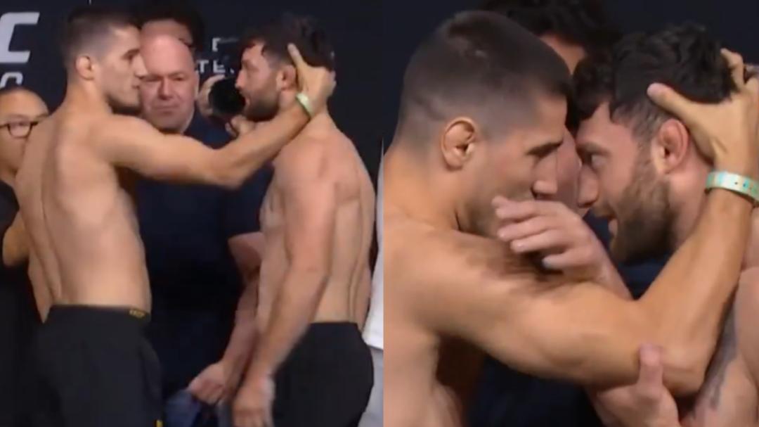 Baisangur Susurkaev pulls Eric Nolan's head at UFC 319 face-off