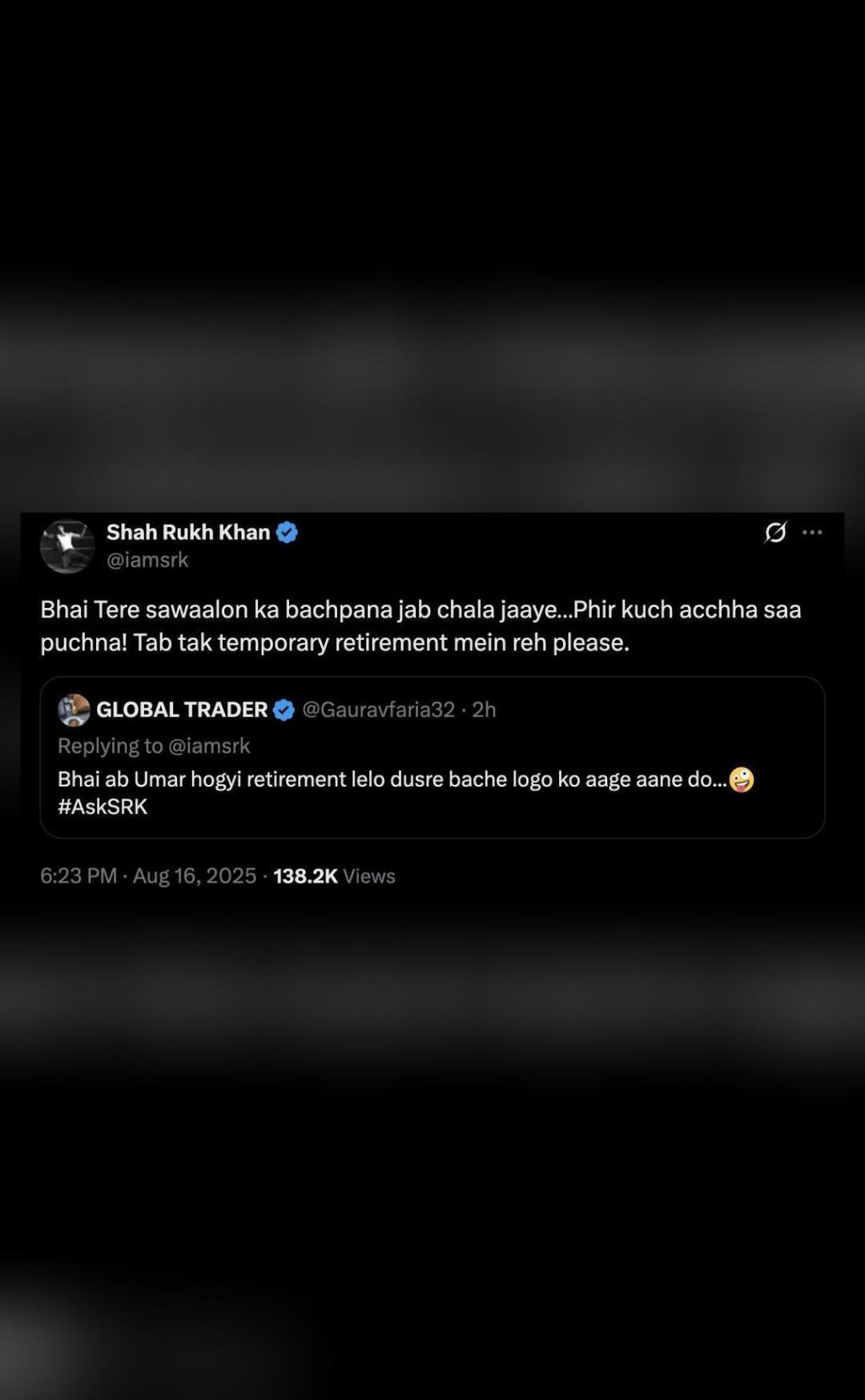 Shah Rukh Khan responds after social media user says 'You have aged, it is time to retire'