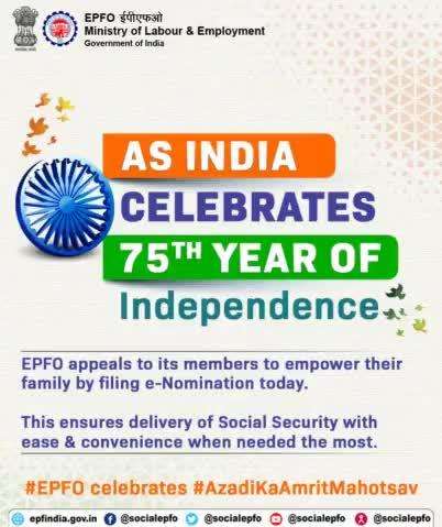 EPFO wishes you all a very Happy 75th Independence Day.
#EPFO #PF #IndependenceDay2021 #AzadiKaAmritMahotsav
#15August