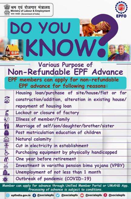 #EPF #Members can apply for Non-refundable EPF Advance through Unified Member Portal or #UMANG App.