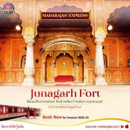 Marvel at the beautiful interiors of Junagarh Fort, one of India's most decorated forts. 
Book a #GrandHeritageTour aboard Maharajas' Express by clicking www.the-maharajas.com.
#ADayWithMaharajasExpress #incredibleindia #india