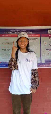 Khangshim, a first time voter showing a mark of indelible ink after casting their votes at a polling booth during the 2nd Phase of #GeneralElections2024 in Manipur. 

#LokSabhaElections2024