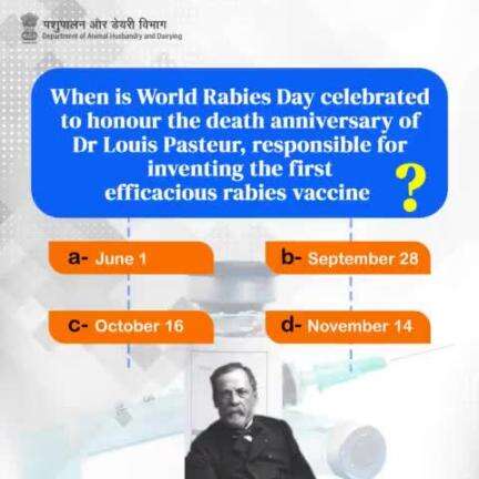 When is World Rabies Day celebrated to honor the death anniversary of Dr. Louis Pasteur? 
#PreventRabies #VaccinateNow
Participate:✅ Comment your answer below