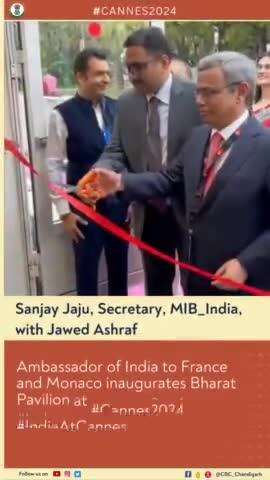 Celebrating the inauguration of the Bharat Pavilion at #cannes2024  by Secretary #mib_india Sanjay Jaju &Ambassador🇫🇷