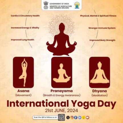 #InternationalYogaDay, celebrated on 21st June, promotes global awareness of the numerous health benefits of practicing yoga, which includes improved flexibility, stress reduction, mindfulness & overall well being.