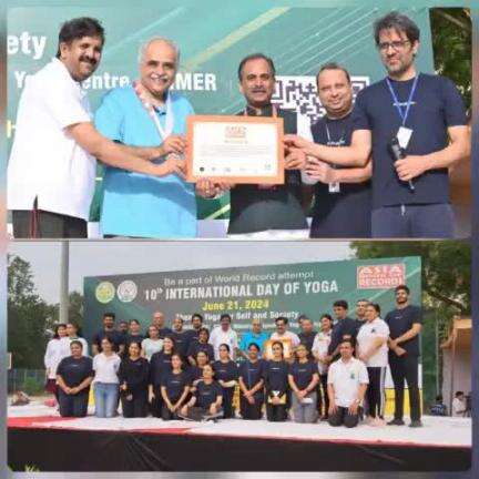 Asia Book of Records recognizes CCRYN & PGIMER #Chandigarh for largest participation of healthcare professionals in Common Yoga Protocol on #InternationalYogaDay2024. A momentous achievement for #DirectorCcryn, #moayush, the yoga community.