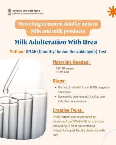 Test for urea in milk with the DMAB test!

Mix 1 ml of milk with 1 ml of DMAB reagent. A yellow color means urea is present.

#FoodSafety #MilkTesting #DIYScience #PureMilk