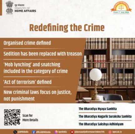 The section relating to sedition removed from the new criminal laws and section relating to treason added. There is also a new section on organised crime in the New Criminal Laws.

#AzadBharatKeApneKanoon