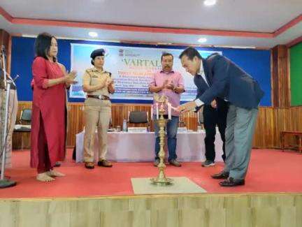 Dr. Engam Pame, Director PIB, Imphal & Haobam Sanghamita, MPS, SP (Prosecution) Manipur lighting the lamp to inaugurate the Media Workshop #Vartalap on the #NewCriminalLaws organised by PIB, Imphal in Manipur Press Club, Imphal.