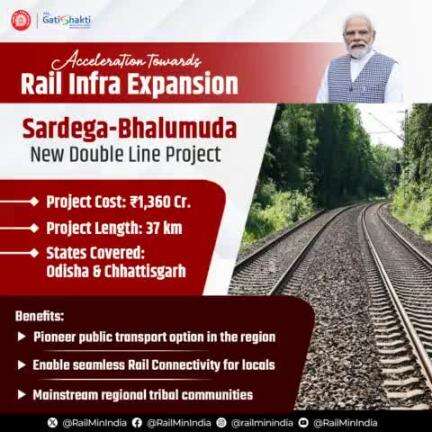 Acceleration Towards Rail Infra Expansion...  
Sardega-Bhalumuda New Double Line Project

#NayiPatriNayiRaftar #RailInfra4India #CabinetDecision