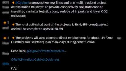 #Cabinet approves two new lines and one multi-tracking project across Indian Railways: To provide connectivity, facilitate ease of travelling, minimize logistics cost,  reduce oil imports and lower CO2 emissions