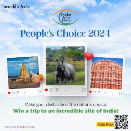 Vote for your favorite incredible destination in India and stand a chance to win an unforgettable trip to the nation's most beloved site!
#PeoplesChoice2024 #IncredibleIndia #DekhoApnaDesh