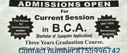 Admission open for new batch 2024 
Courses: Only BCA
for more details:8755996742
#dehradun #uttrakhand