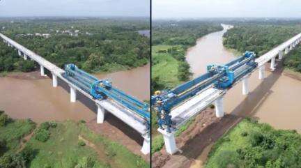 The Kaveri River Bridge in Navsari district, Gujarat is successfully completed. Spanning 120 meters, this vital bridge links the Vapi and Bilimora #BulletTrain stations as part of the Mumbai-Ahmedabad Bullet Train Project.