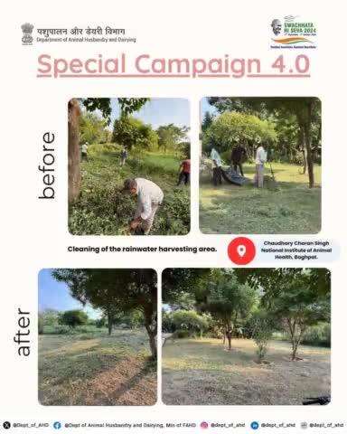 Under Special Campaign 4.0, a cleanliness and awareness drive was conducted at the Rainwater Harvesting Area of Chaudhary Charan Singh National Institute of Animal Health, Baghpat.
#SpecialCampaign4 #swachhtahiseva2024