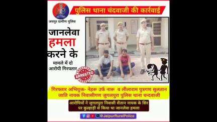 पुलिस थाना #चंदवाजी ने जानलेवा_हमला करने के मामलें में दो अभियुक्तों को किया गिरफ्तार।