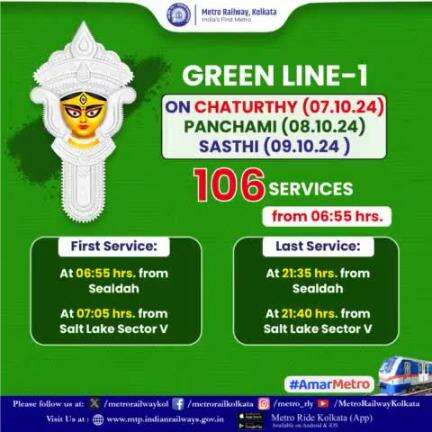 #Metro services on #Chaturthy, #Panchami & #Sasthi  in #GreenLine1